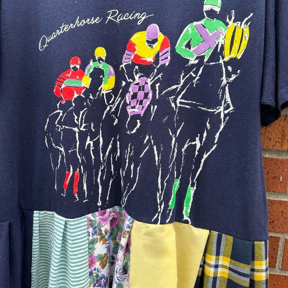 Handmade Reworked Colorful Navy Quarterhorse Racing T-Shirt Dress M-L-XL - Picture 2 of 5